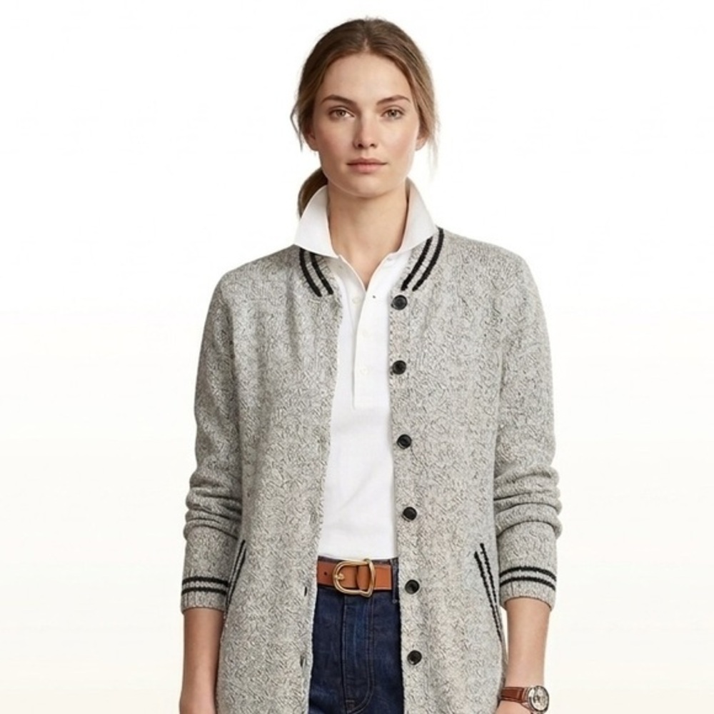 Grey & Black Button Down Knit Varsity Style Cardigan Size Small